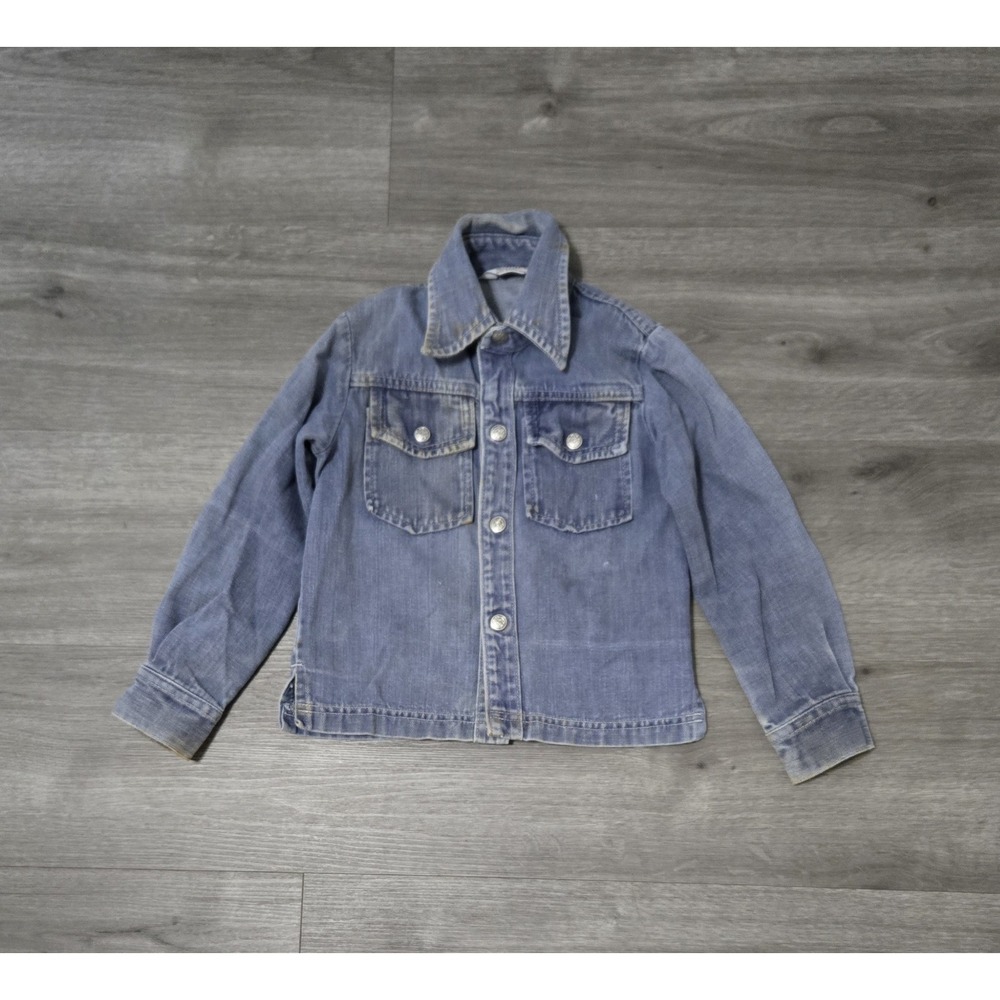 Montgomery Ward Vintage Kids 70s Denim Trucker Jacket Shirt Boys 6  Snap Button